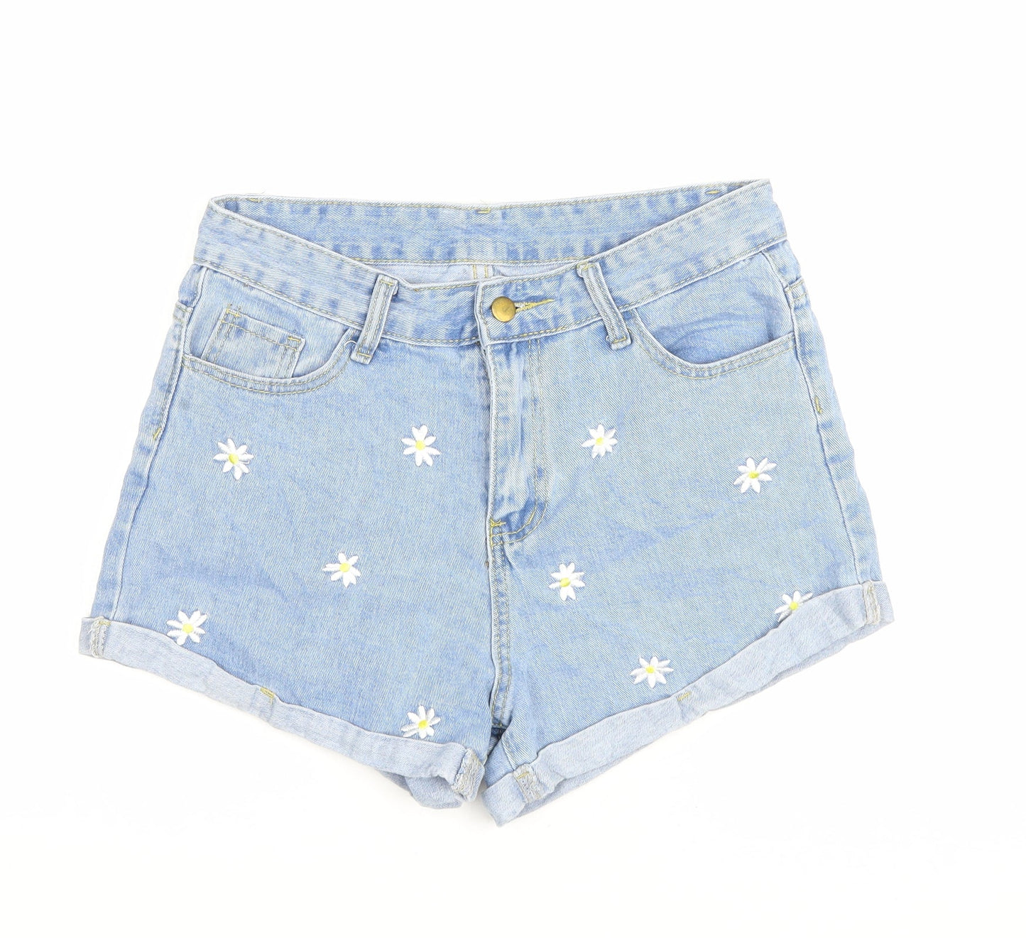 SheIn Womens Blue Floral Cotton Hot Pants Shorts Size M Regular Zip