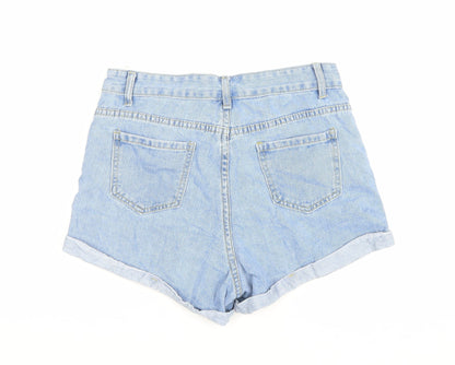 SheIn Womens Blue Floral Cotton Hot Pants Shorts Size M Regular Zip