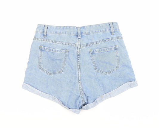 SheIn Womens Blue Floral Cotton Hot Pants Shorts Size M Regular Zip