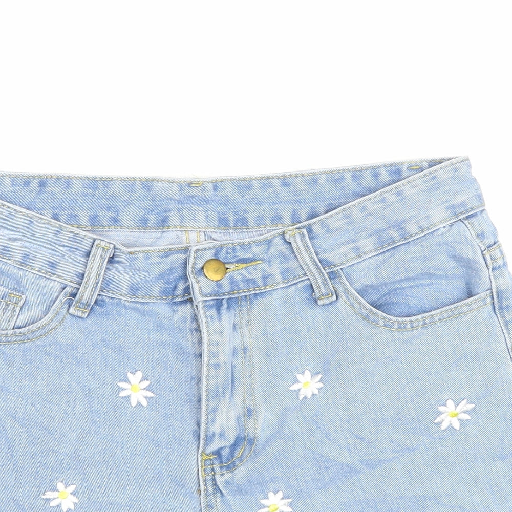 SheIn Womens Blue Floral Cotton Hot Pants Shorts Size M Regular Zip