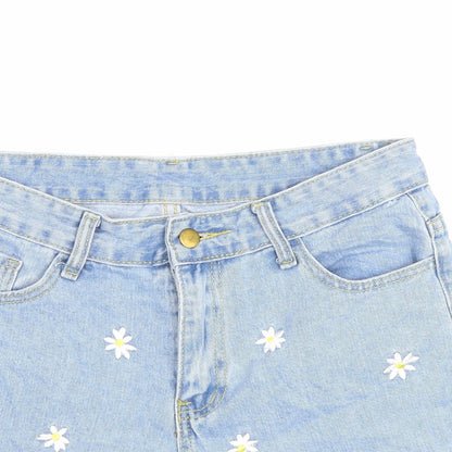 SheIn Womens Blue Floral Cotton Hot Pants Shorts Size M Regular Zip