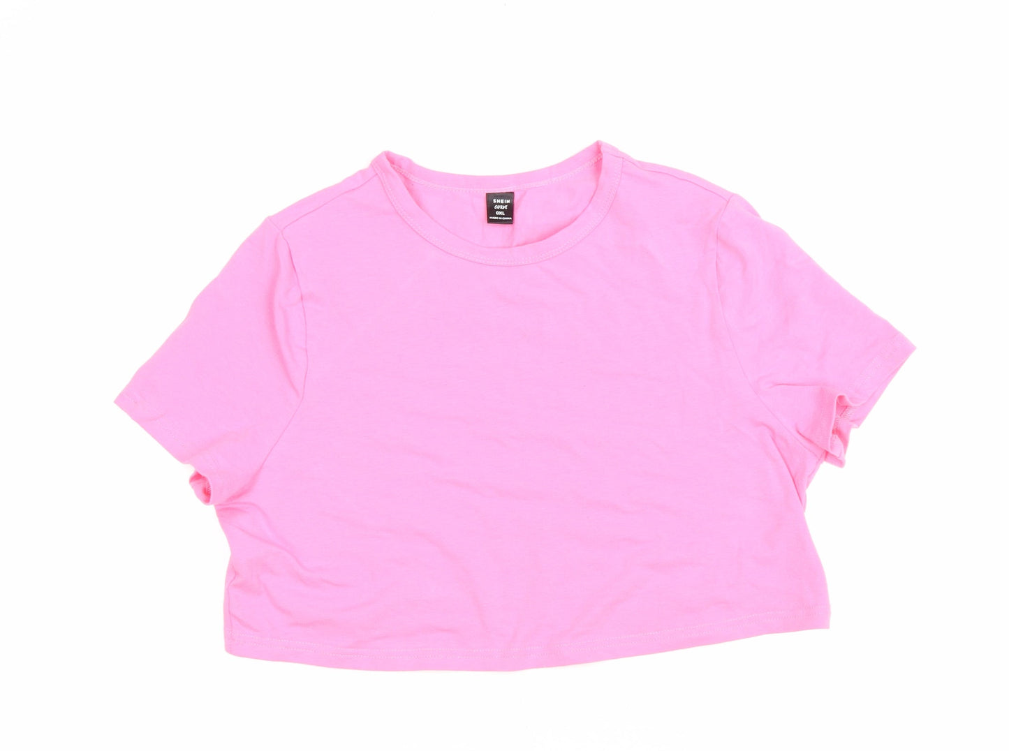 SheIn Womens Pink Cotton Cropped T-Shirt Size XL Round Neck