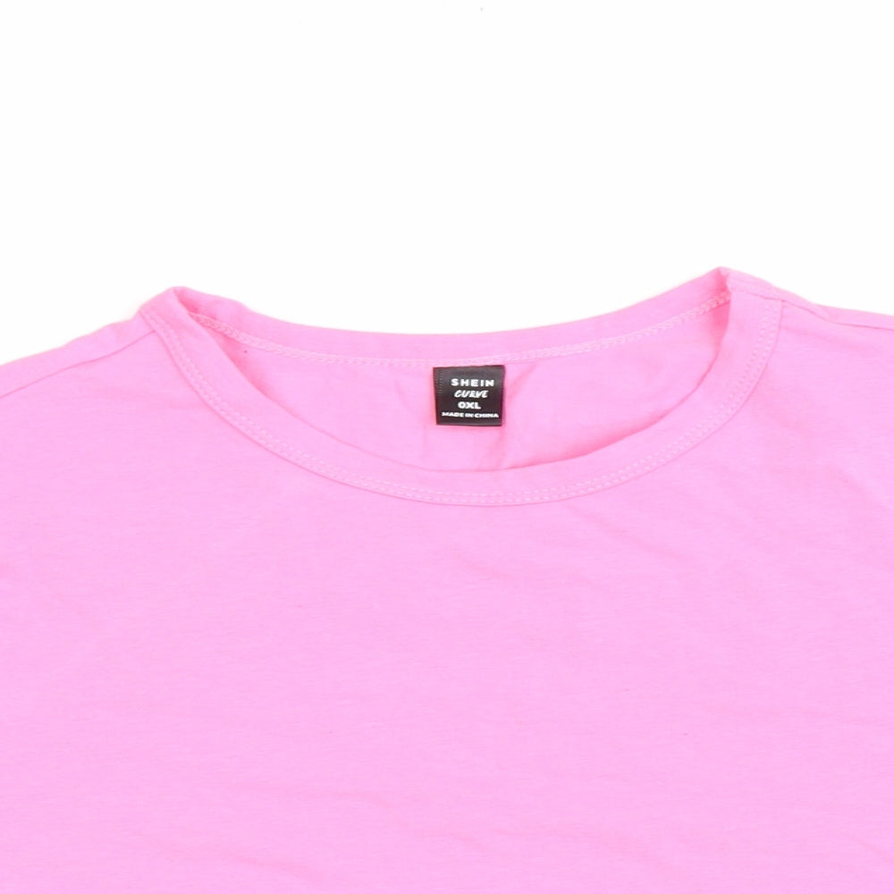 SheIn Womens Pink Cotton Cropped T-Shirt Size XL Round Neck
