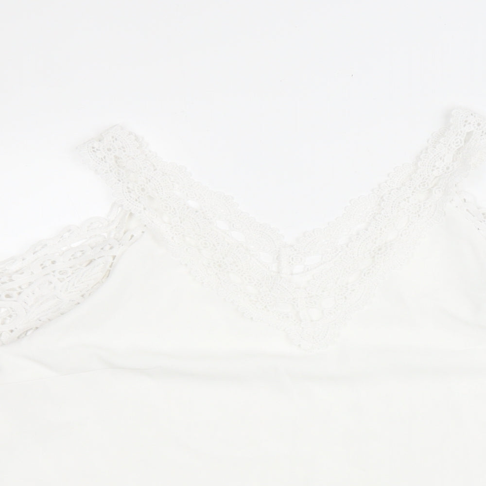 SheIn Womens White Polyester Basic Blouse Size M Collared - Lace trimming and cold shoulder