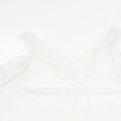 SheIn Womens White Polyester Basic Blouse Size M Collared - Lace trimming and cold shoulder