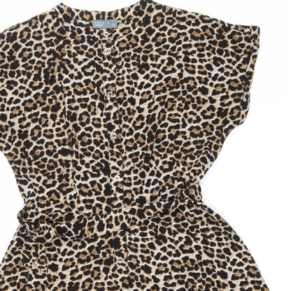 Matalan Womens Brown Animal Print Polyester Fit & Flare Size 10 V-Neck Button - Leopard Print