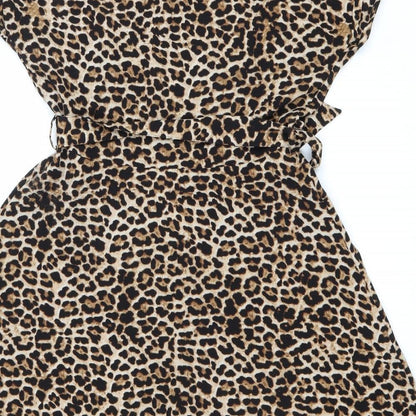 Matalan Womens Brown Animal Print Polyester Fit & Flare Size 10 V-Neck Button - Leopard Print