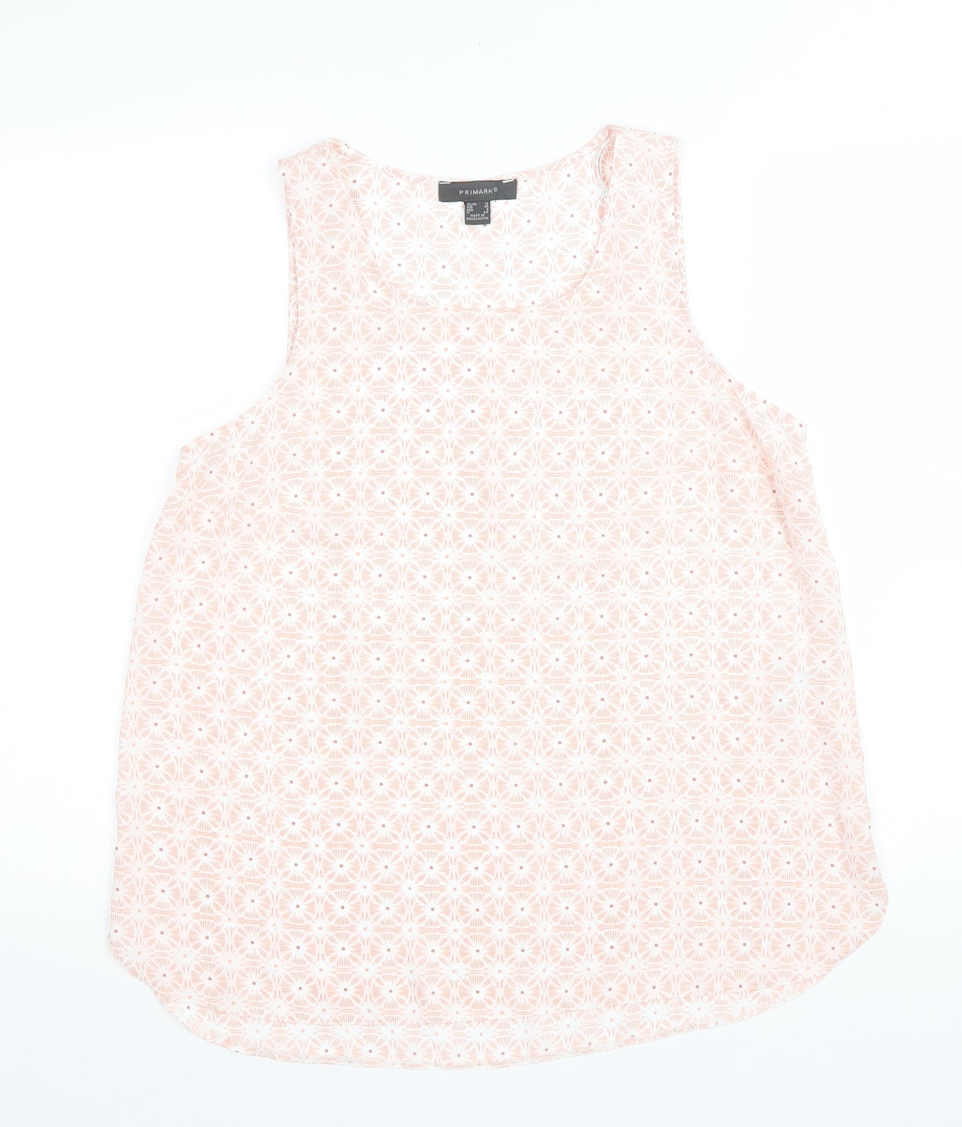 Primark Womens Pink Geometric Polyester Basic Blouse Size 12 Scoop Neck