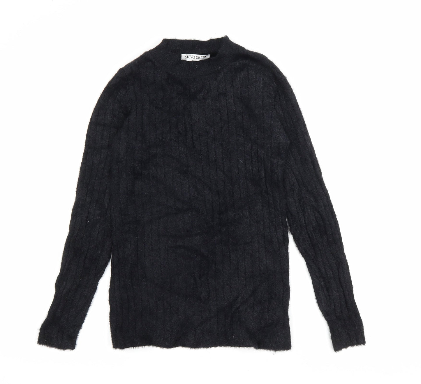 Salvo Green Womens Black High Neck Acrylic Pullover Jumper Size M