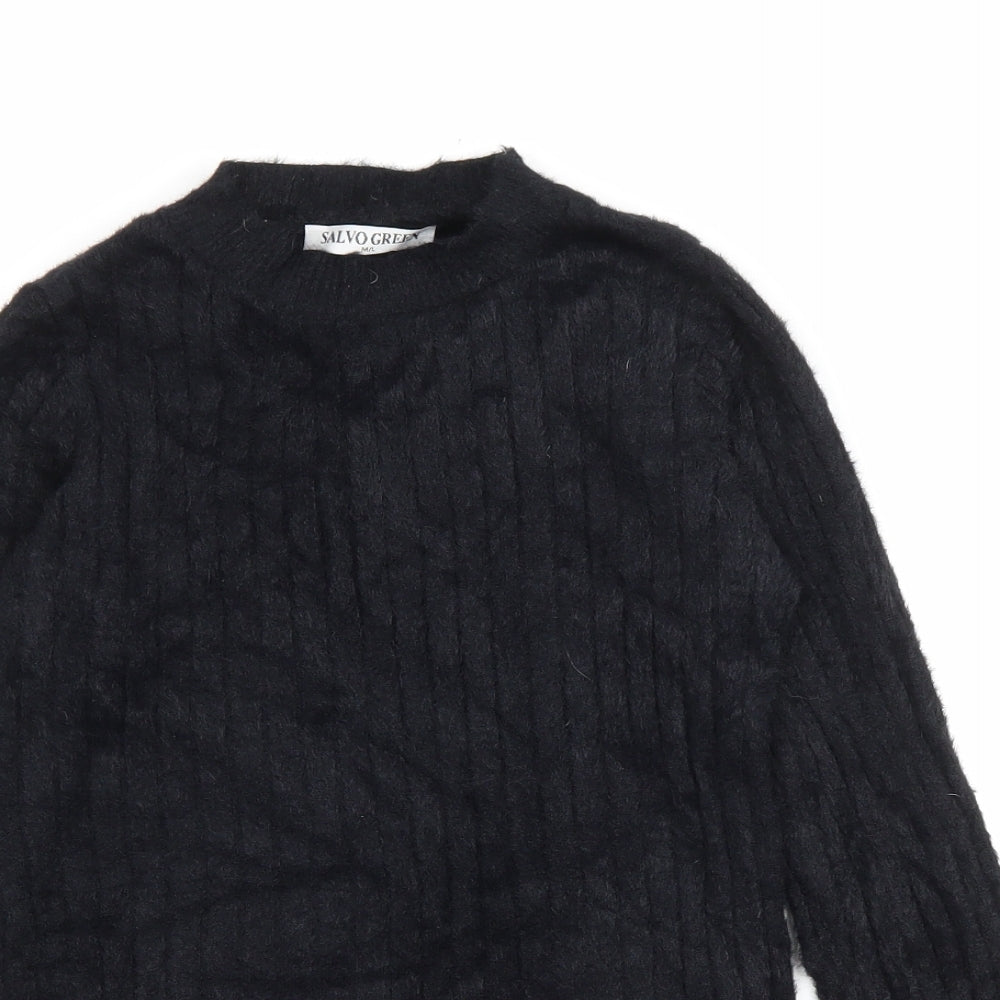 Salvo Green Womens Black High Neck Acrylic Pullover Jumper Size M