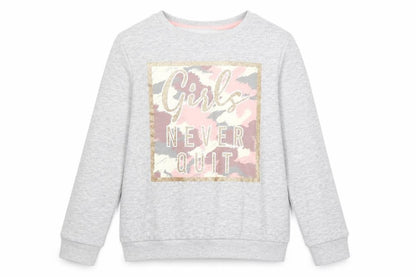 PEP&CO Girls Grey Cotton Pullover Sweatshirt Size 8-9 Years Pullover - Girls never quit