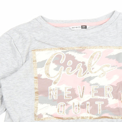PEP&CO Girls Grey Cotton Pullover Sweatshirt Size 8-9 Years Pullover - Girls never quit