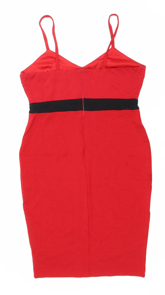 AX Womens Red Polyester Tank Dress Size 14 V-Neck Zip
