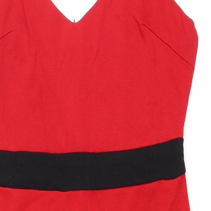 AX Womens Red Polyester Tank Dress Size 14 V-Neck Zip