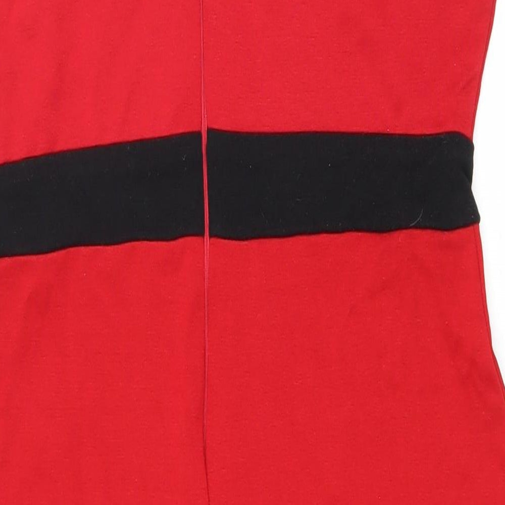 AX Womens Red Polyester Tank Dress Size 14 V-Neck Zip