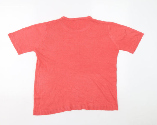 Classic Womens Pink Round Neck Acrylic Pullover Jumper Size XL