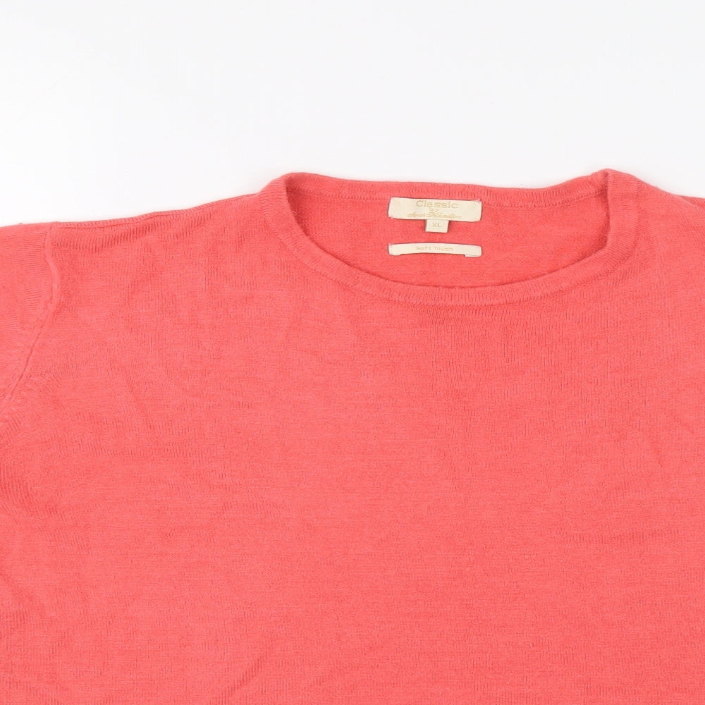 Classic Womens Pink Round Neck Acrylic Pullover Jumper Size XL