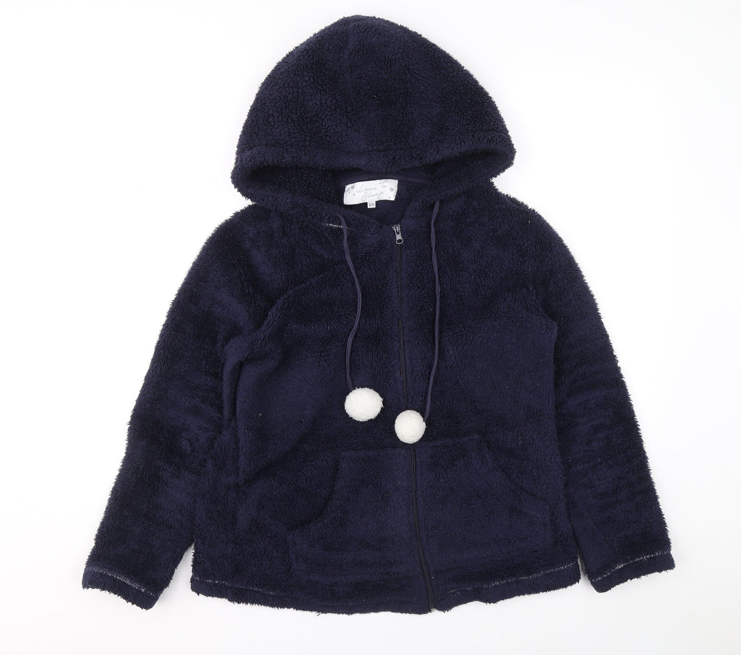 Love To Sleep Womens Blue Polyester Full Zip Hoodie Size 8 Zip