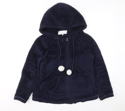 Love To Sleep Womens Blue Polyester Full Zip Hoodie Size 8 Zip