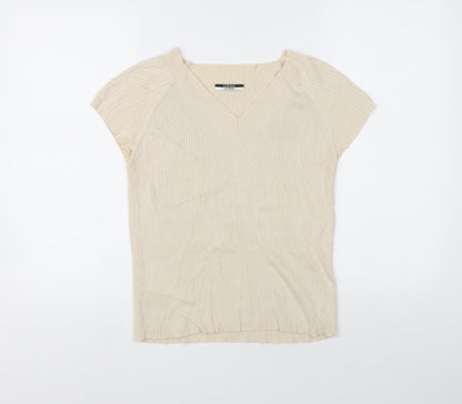 George Womens Beige V-Neck Cotton Pullover Jumper Size 14 - Ribbed fabric