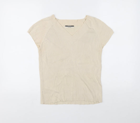 George Womens Beige V-Neck Cotton Pullover Jumper Size 14 - Ribbed fabric