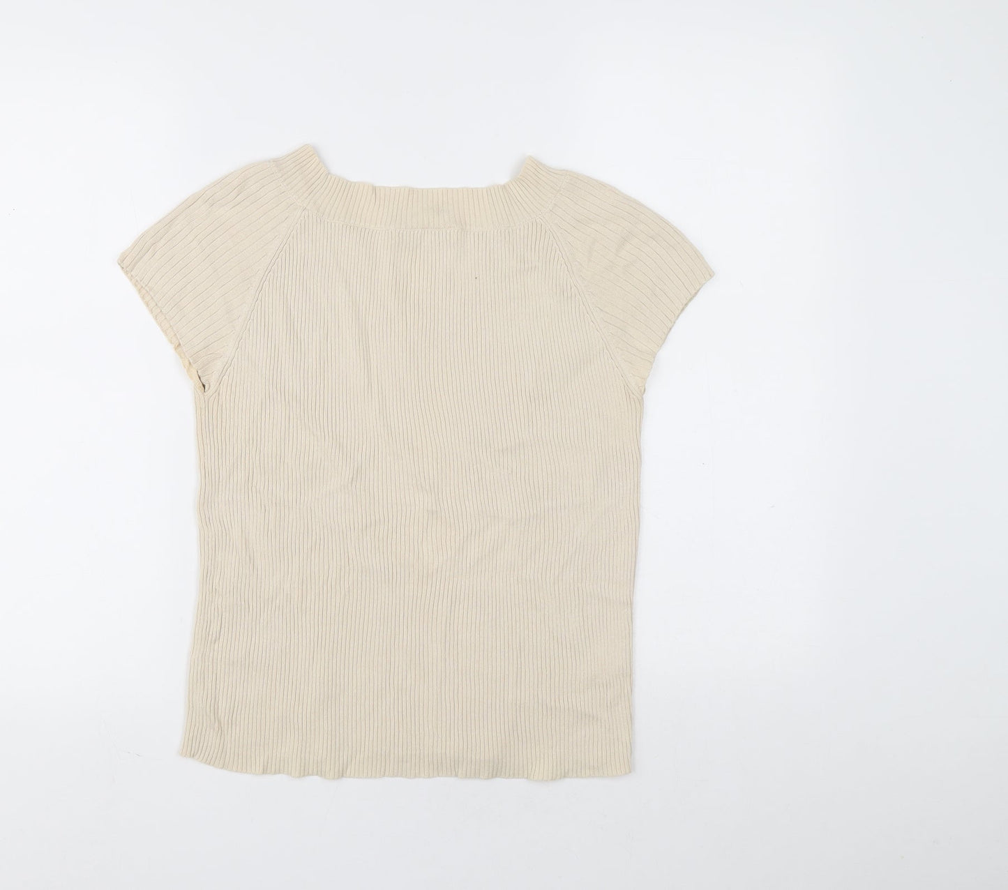 George Womens Beige V-Neck Cotton Pullover Jumper Size 14 - Ribbed fabric