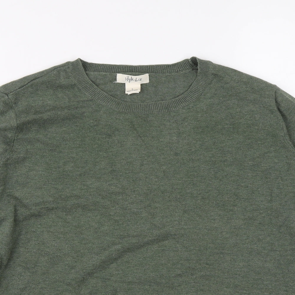 Style&co. Mens Green Crew Neck Cotton Pullover Jumper Size L