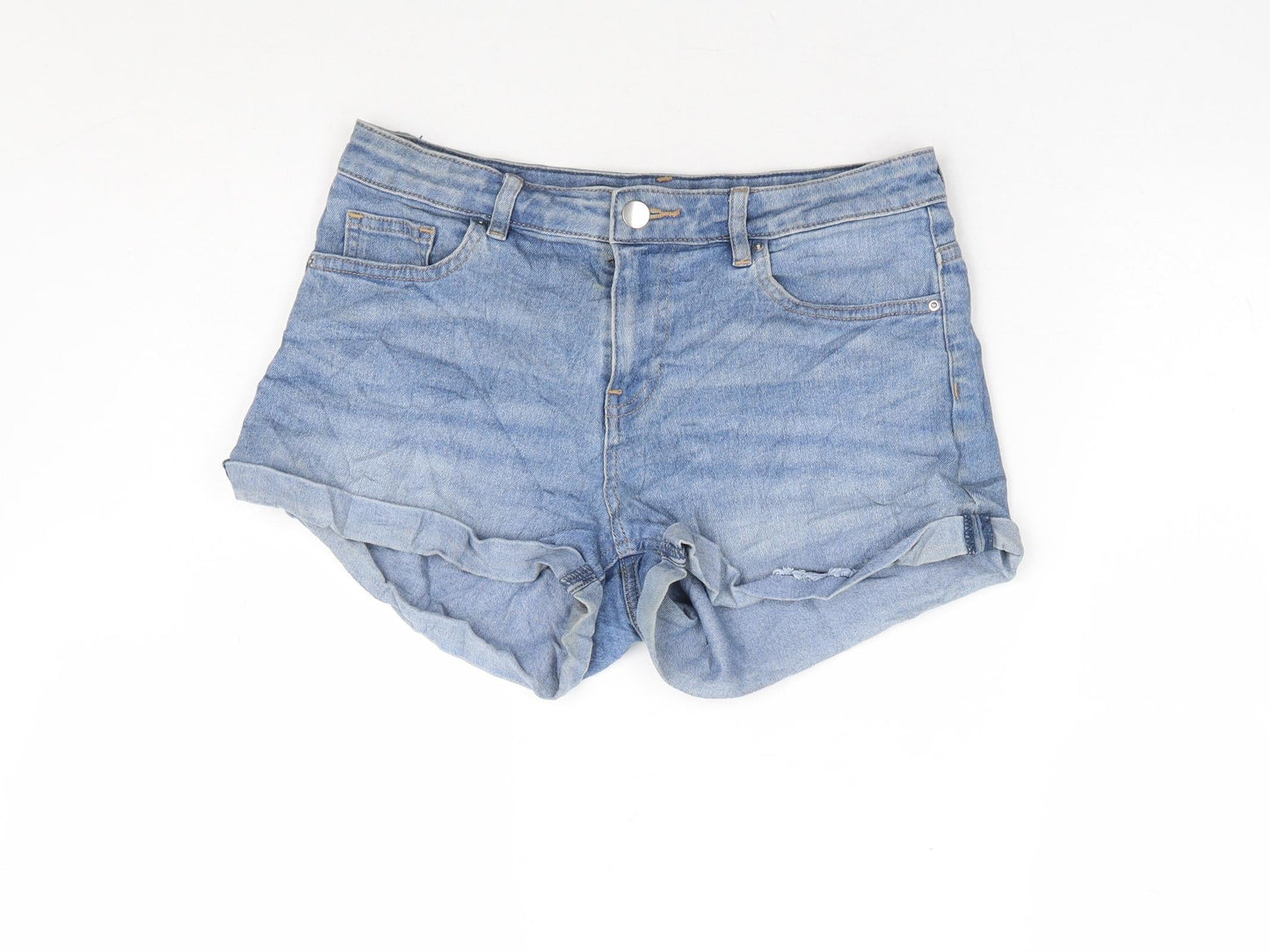 H&M Womens Blue Cotton Hot Pants Shorts Size 8 L4 in Regular Zip