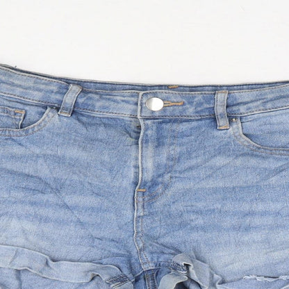 H&M Womens Blue Cotton Hot Pants Shorts Size 8 L4 in Regular Zip