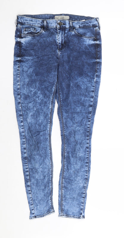 Topshop Womens Blue Cotton Skinny Jeans Size 28 in L27 in Regular Zip - Bleach Effect