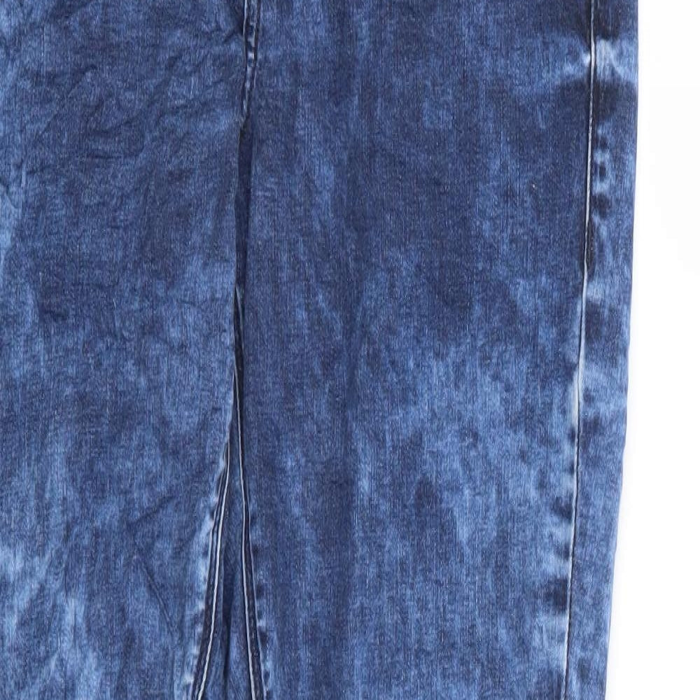Topshop Womens Blue Cotton Skinny Jeans Size 28 in L27 in Regular Zip - Bleach Effect