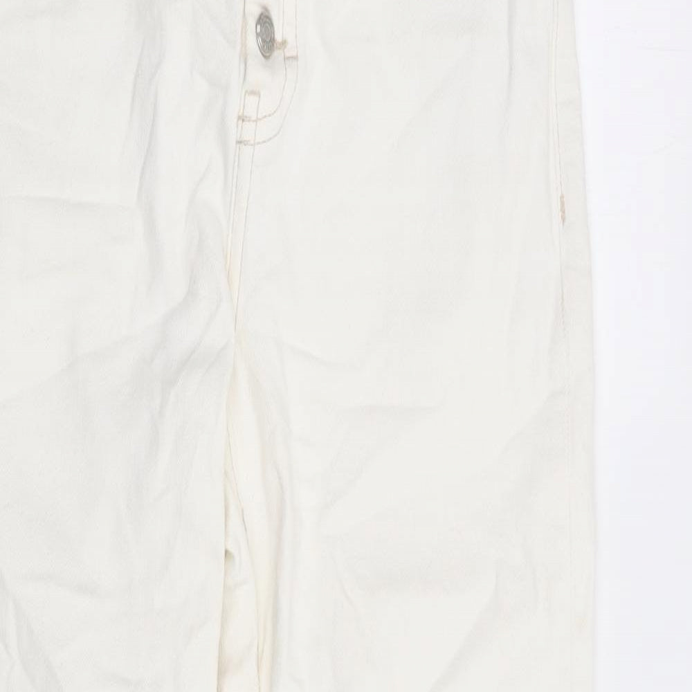 Topshop Womens White Cotton Straight Jeans Size 26 in L27 in Regular Button - Distressed Hems