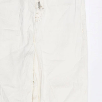 Topshop Womens White Cotton Straight Jeans Size 26 in L27 in Regular Button - Distressed Hems