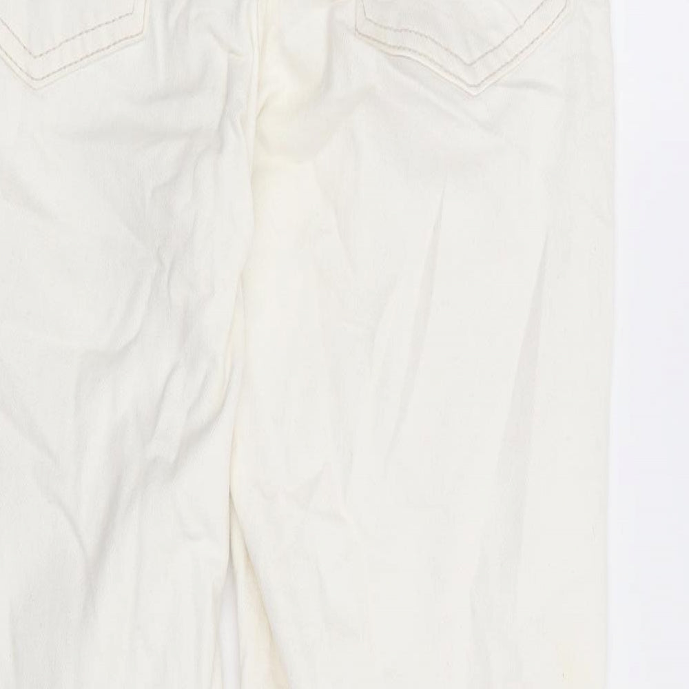 Topshop Womens White Cotton Straight Jeans Size 26 in L27 in Regular Button - Distressed Hems