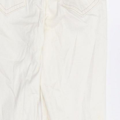Topshop Womens White Cotton Straight Jeans Size 26 in L27 in Regular Button - Distressed Hems
