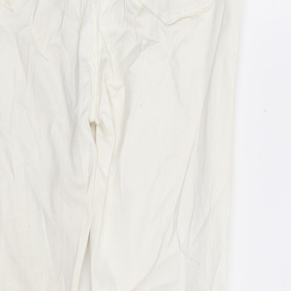 Zara Womens White Cotton Skinny Jeans Size 10 L25 in Regular Zip - Distressed Hem Ankle Grazer