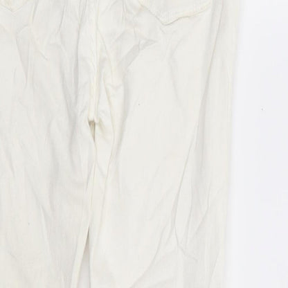 Zara Womens White Cotton Skinny Jeans Size 10 L25 in Regular Zip - Distressed Hem Ankle Grazer