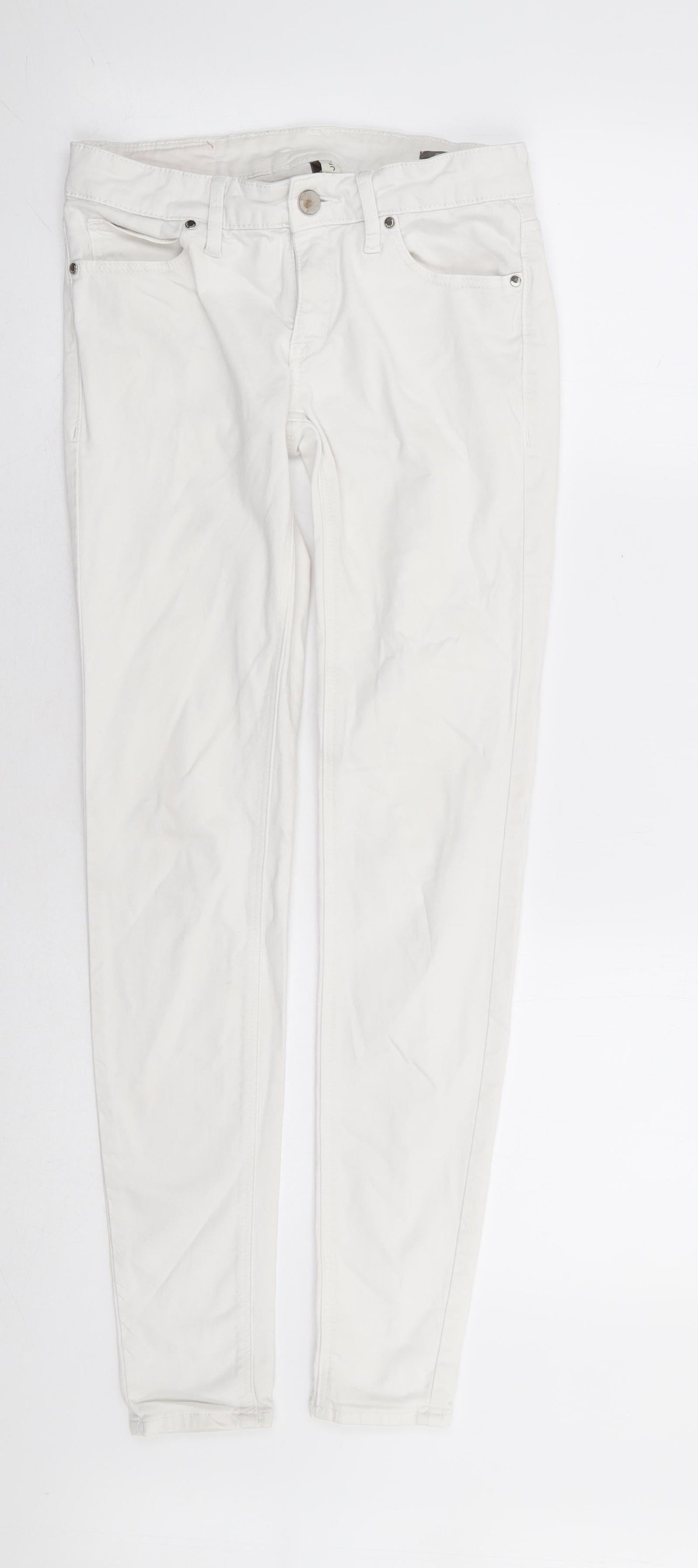 Mango Womens White Cotton Skinny Jeans Size 6 L29 in Extra-Slim Zip