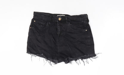 River Island Womens Black Cotton Hot Pants Shorts Size 8 L3 in Regular Zip - Distressed Hems