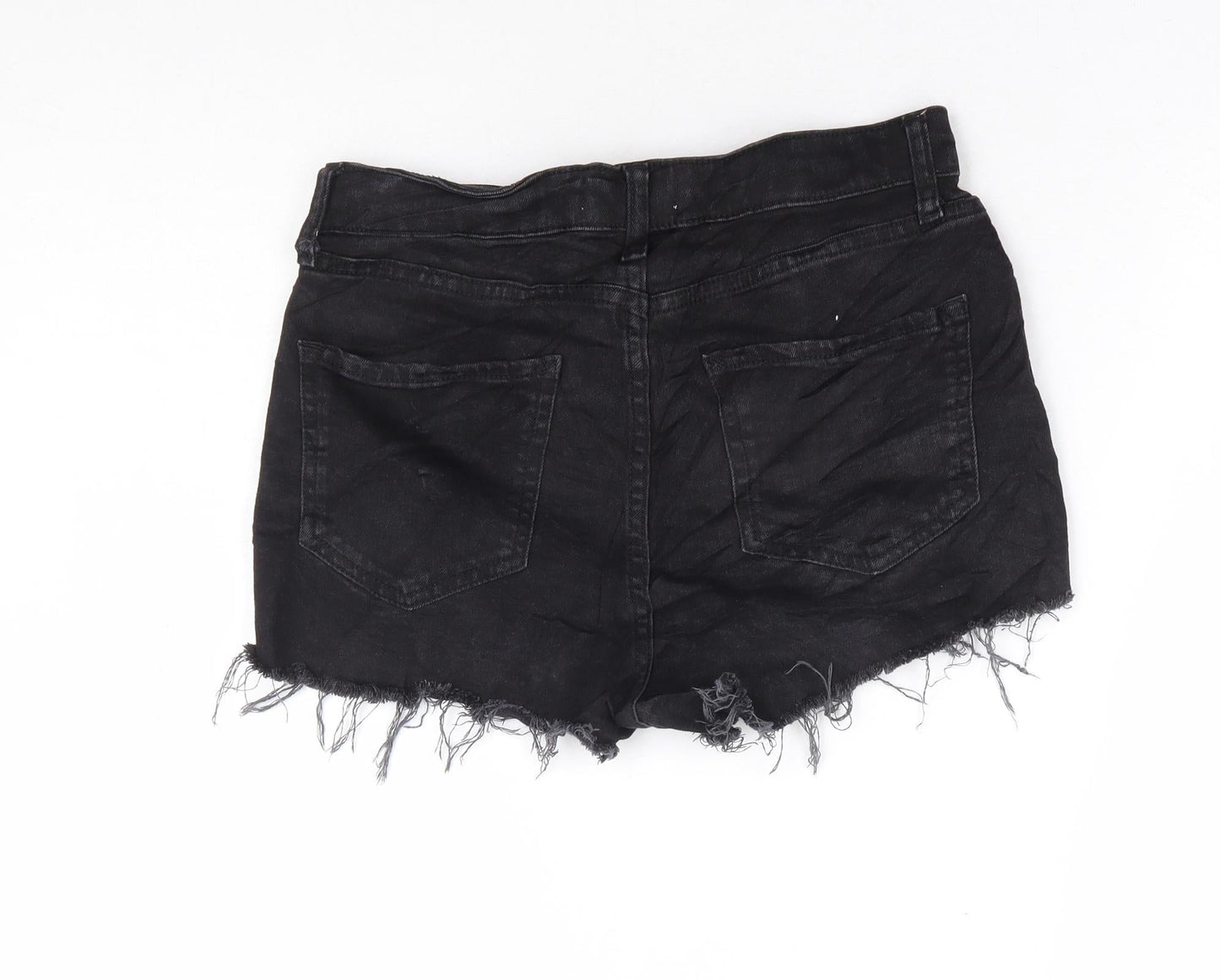 River Island Womens Black Cotton Hot Pants Shorts Size 8 L3 in Regular Zip - Distressed Hems