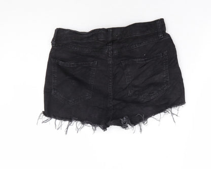 River Island Womens Black Cotton Hot Pants Shorts Size 8 L3 in Regular Zip - Distressed Hems
