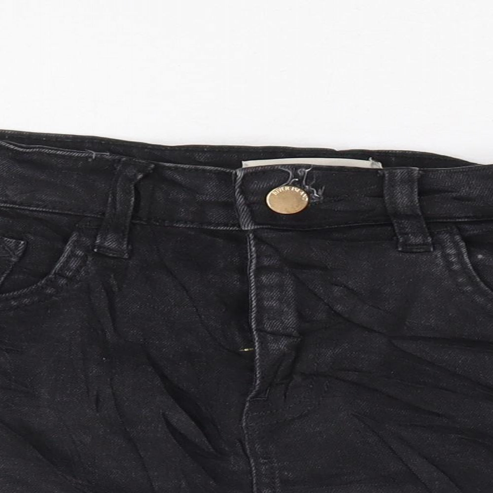 River Island Womens Black Cotton Hot Pants Shorts Size 8 L3 in Regular Zip - Distressed Hems
