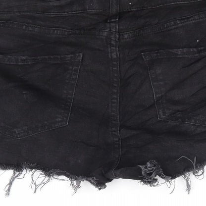 River Island Womens Black Cotton Hot Pants Shorts Size 8 L3 in Regular Zip - Distressed Hems