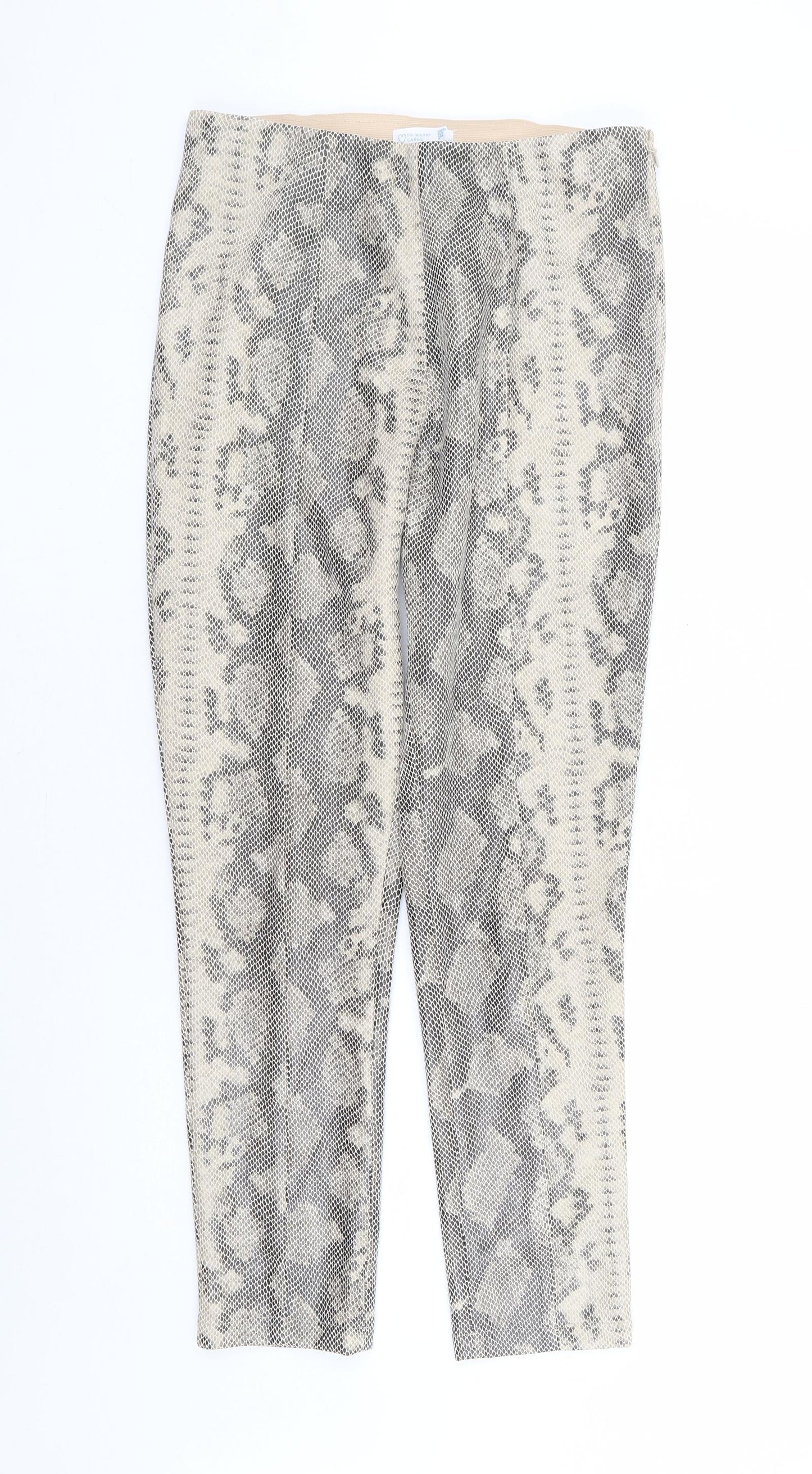 Primark Womens Beige Animal Print Polyester Trousers Size 10 L27 in Regular Zip - Snake Skin Print