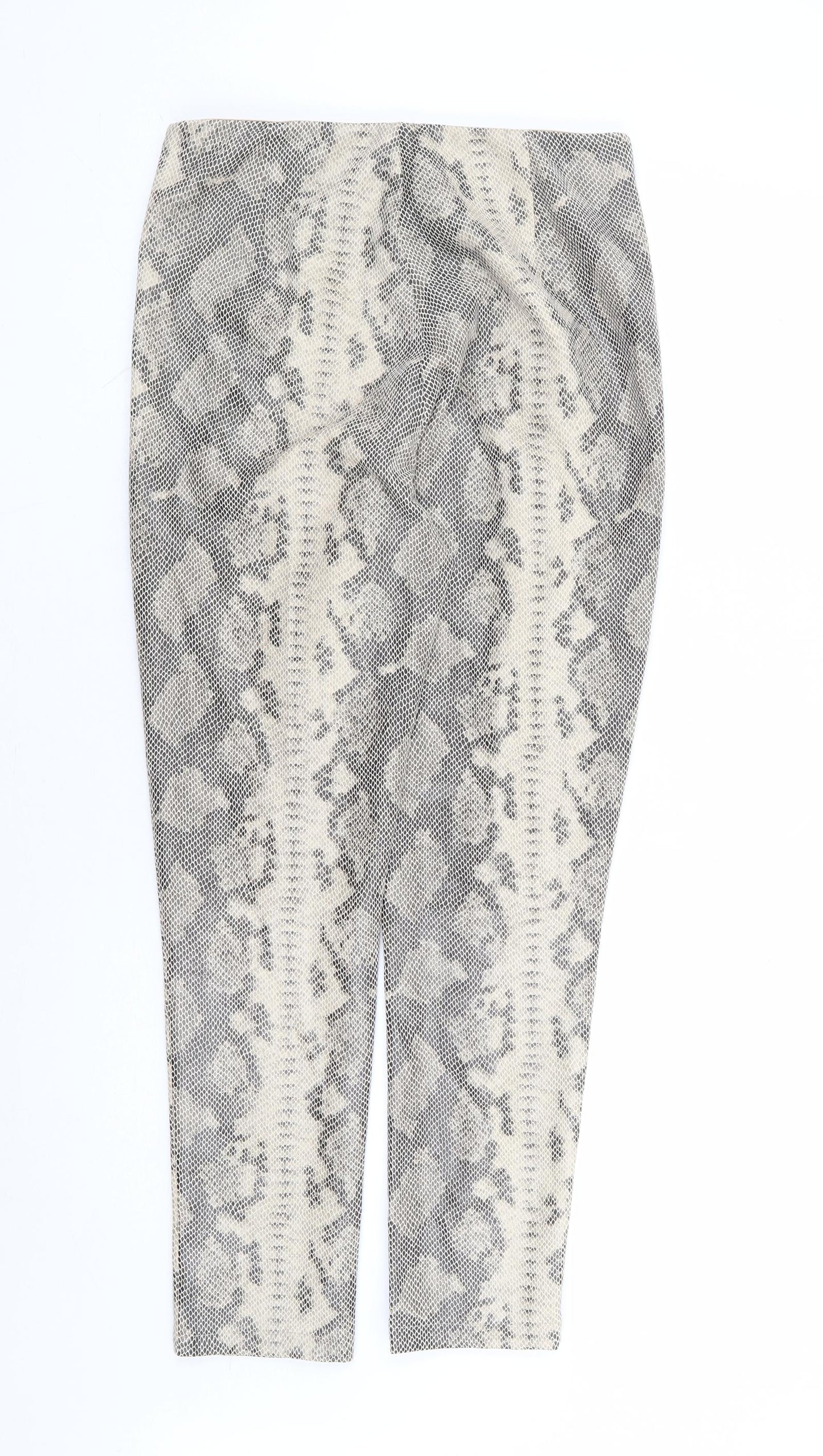 Primark Womens Beige Animal Print Polyester Trousers Size 10 L27 in Regular Zip - Snake Skin Print