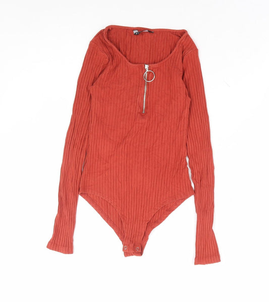 Select Womens Orange Viscose Bodysuit One-Piece Size 10 Zip - Ribbed