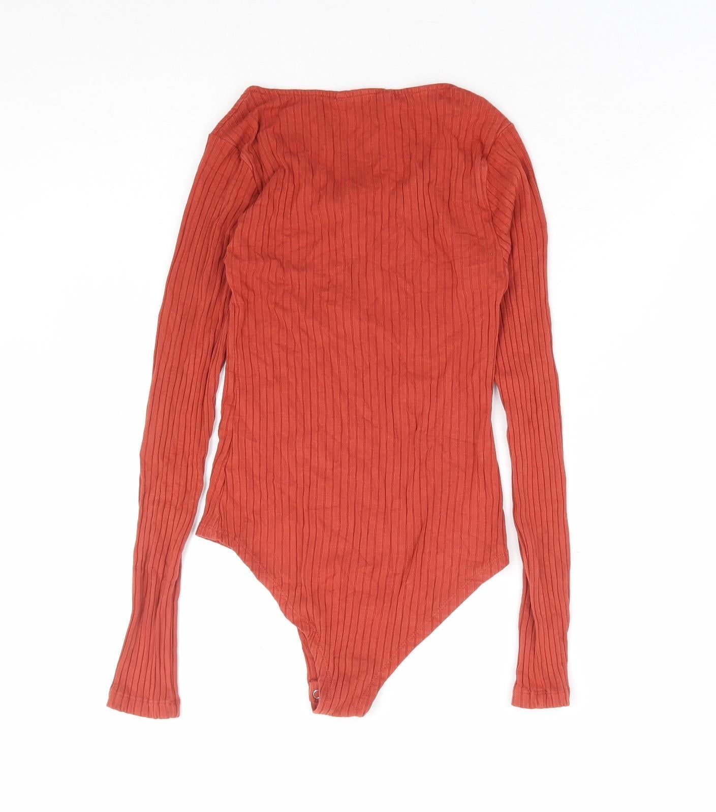 Select Womens Orange Viscose Bodysuit One-Piece Size 10 Zip - Ribbed