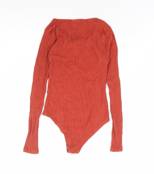 Select Womens Orange Viscose Bodysuit One-Piece Size 10 Zip - Ribbed