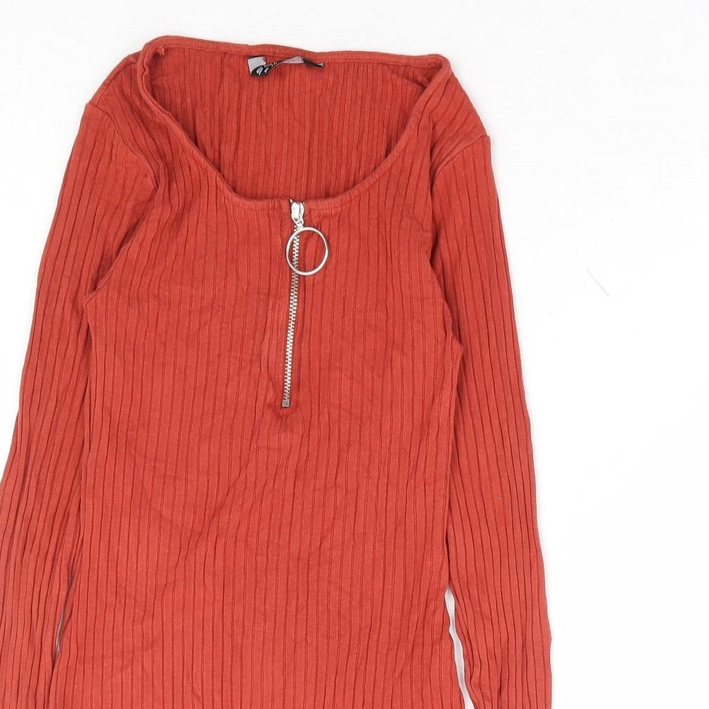 Select Womens Orange Viscose Bodysuit One-Piece Size 10 Zip - Ribbed