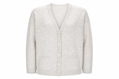 Classics Womens Beige V-Neck Acrylic Cardigan Jumper Size L
